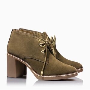 Tory Burch Green and Brown Ankle Booties with Chunky Heel